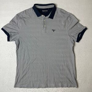 Barbour Men's XXL Polo Shirt Short Sleeve‎ Geometric Print Navy Blue Cotton